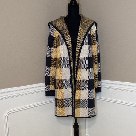 NWOT CAbi Checkered Hooded Sweater Coat, style 4229, size medium - Picture 8 of 14